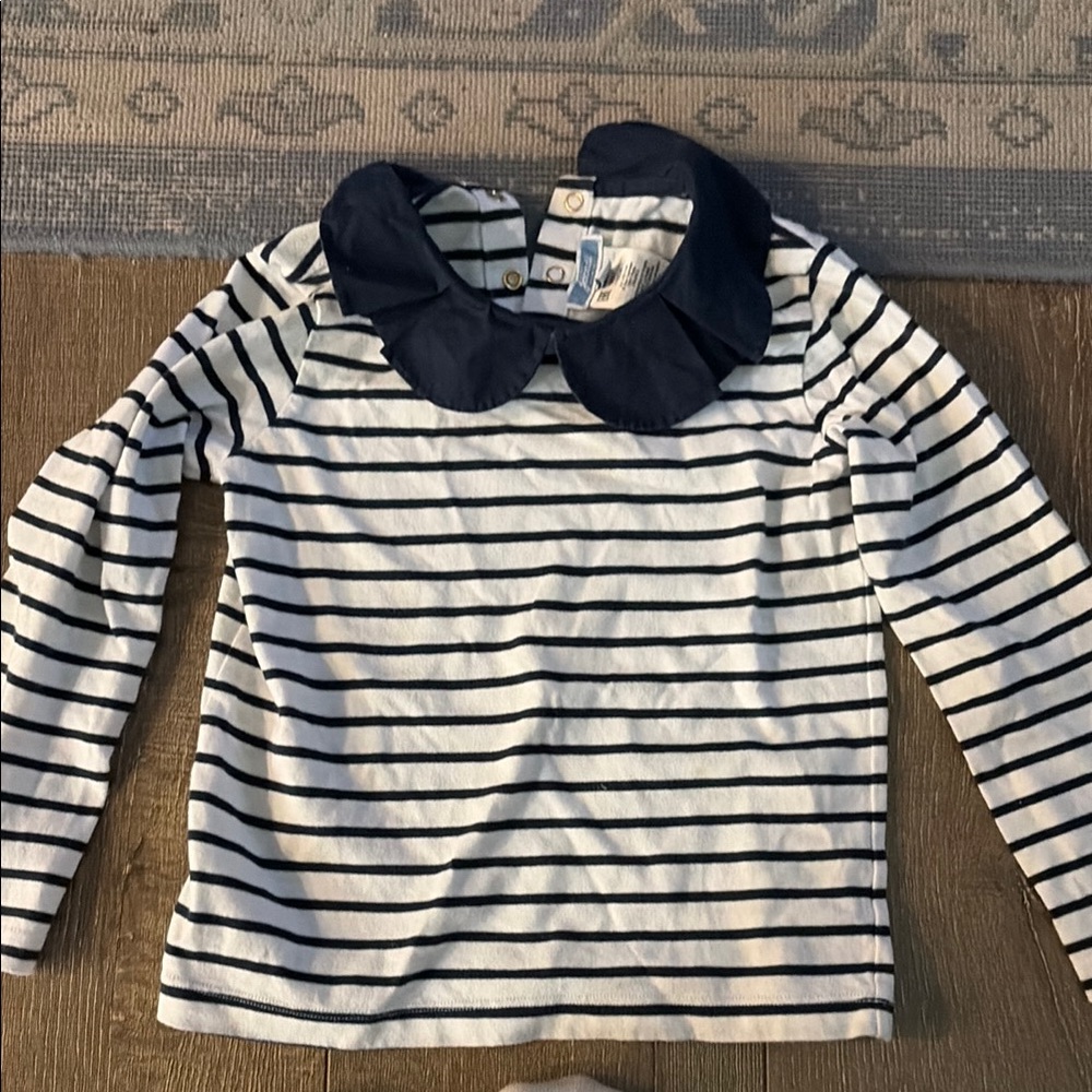 Striped Navy & White Long-Sleeve Top with Peter Pan Collar